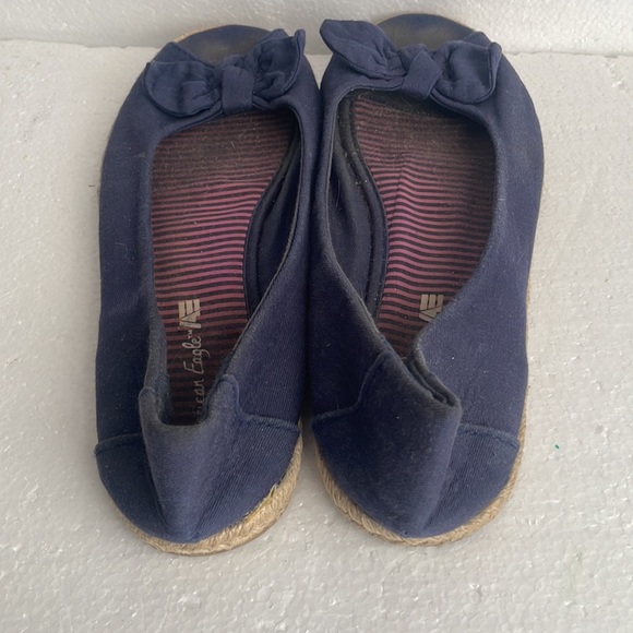 American Eagle flats open toe slip on navy blue fabric bows women size 8 - Picture 6 of 10